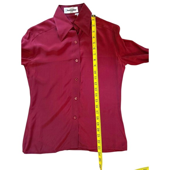 Franck Olivier Paris 1970s Silk Blouse French Size 40 Red Burgundy Dagger Collar - Picture 9 of 14